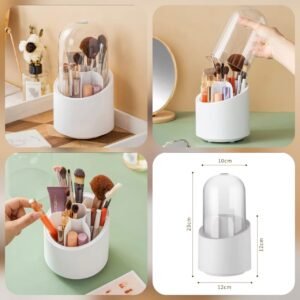 Covered Rotating Brush Holder | Dustproof 360° Makeup Brush Organizer