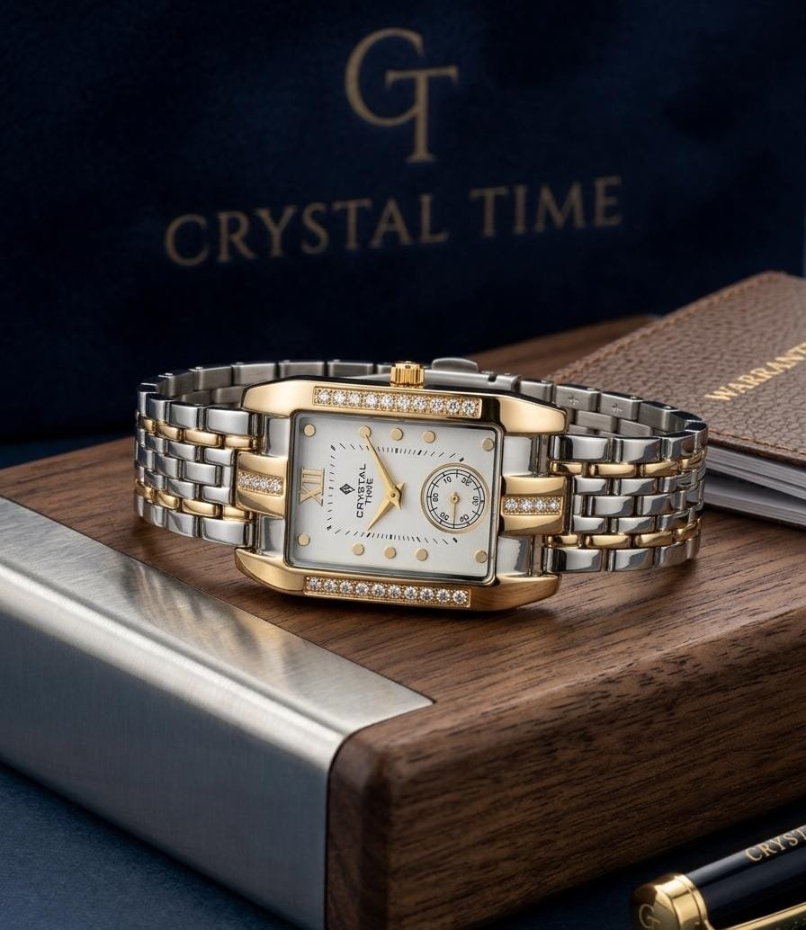 Crystal Time: Premium Two-Tone Luxury Watch for Women | Elegant & Stylish