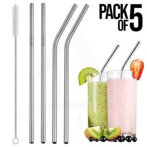 5-Pack Metal Straw Reusable Stainless Steel