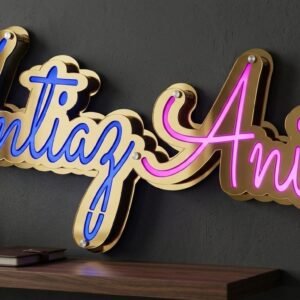 Customized Golden Mirror Acrylic Big Size LED Couple Lamp – Personalized Name Lamp