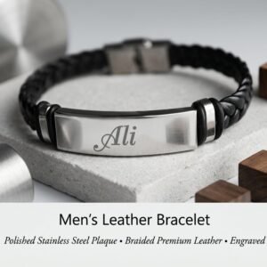Customized Name Engraved Leather Bracelet – Premium Personalized Gift for Him & Her