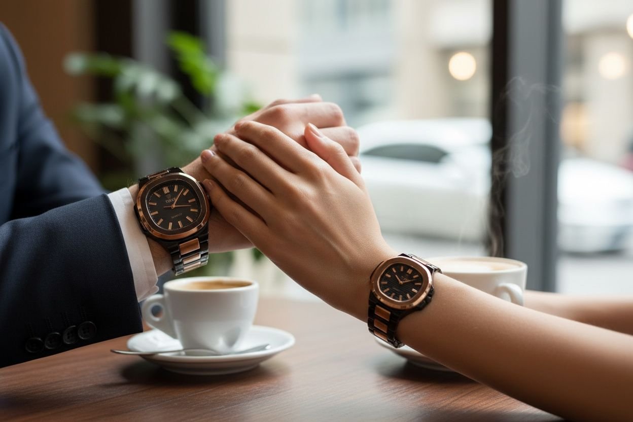 TOMI Couple Watch Brass Chain – Stylish Matching Watches for Him & Her - Image 3