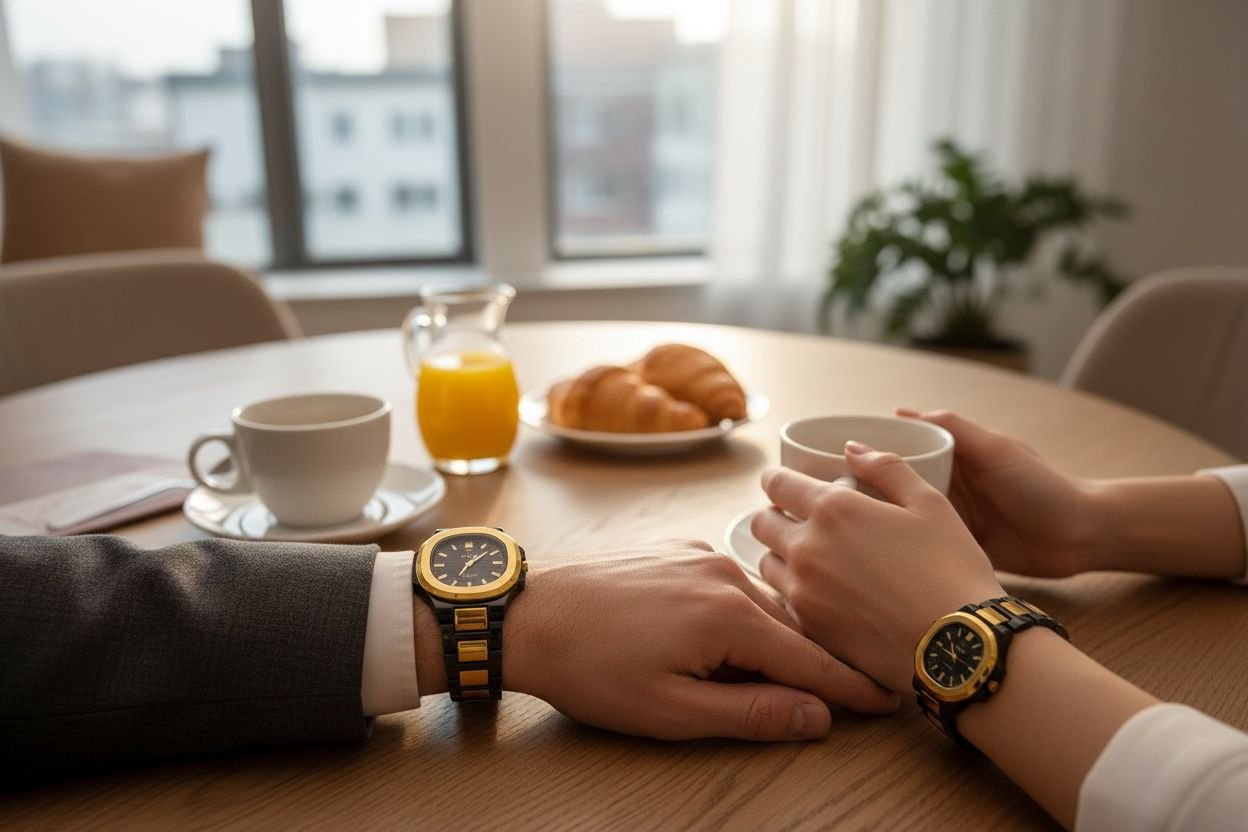 TOMI Couple Watch Brass Chain – Stylish Matching Watches for Him & Her