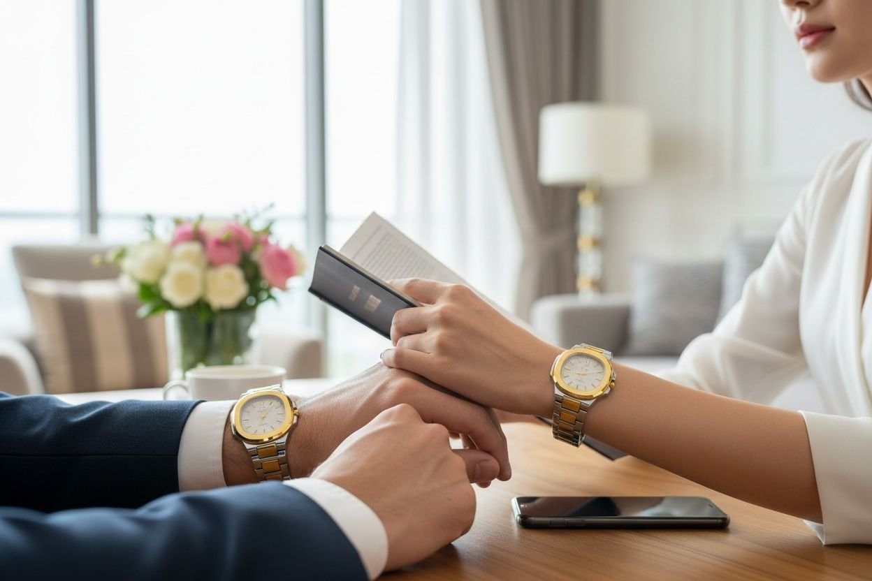 TOMI Couple Watch Brass Chain – Stylish Matching Watches for Him & Her - Image 4